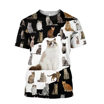 2023 אופנה מגניב בעלי חיים חתול גרפי חולצות קיץ מזדמן היפ הופ Harajuku אופנת רחוב אישיות מודפס O-צוואר שרוול קצר